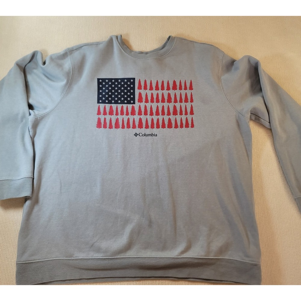 Columbia Sweatshirt pull over 2XL American flag with Trees for stripes gray